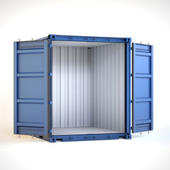 Shipping container with open doors. Global shipping and delivery concept on white background. 3d illustration.