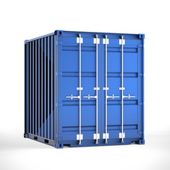 Small shipping container with closed doors. Global shipping and delivery concept on white background. 3d illustration.