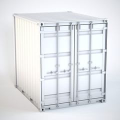 Small shipping container with closed doors. Global shipping and delivery concept on white background. 3d illustration.
