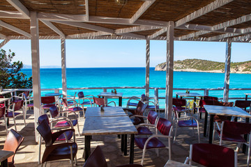 Cafe on the Voulisma beach. Crete, Greece.