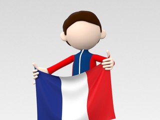 国旗を掲げるフランスのスポーツ選手