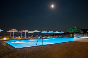 Nght pool area in the hotel. Crete, Greece.