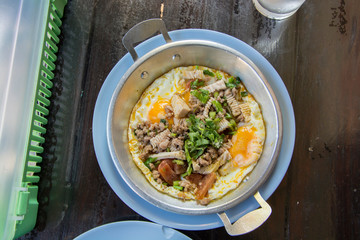 Indochina pan-fried egg with toppings in my homemade Thai style
