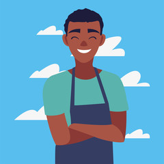 young seller man character with apron