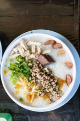 Top view of Mush morning, mush in  bowl, Thai food