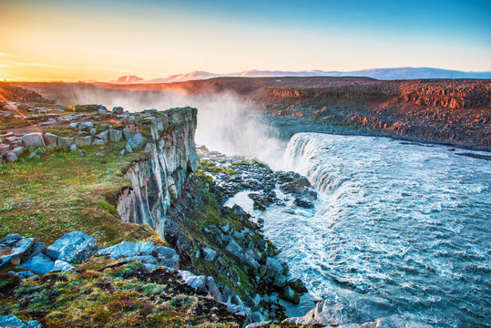 Beautiful landscape with most powerful waterfall in Europe Dettifoss in Vatnajokull National Park in Northeast Iceland. Exotic countries. Amazing places. (Meditation, antistress - concept). © anko_ter