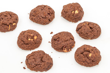 Tasty chocolate cookies isolate on white background.