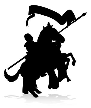 A knight on a horse in silhouette