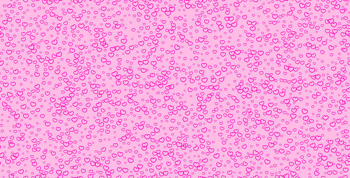 Cute romantic pink vector background in doll secret style. Seamless pattern blank center place for text, picture, photo frame, gift tag, zipper. Bright decoration with little hearts. Ripple rose color