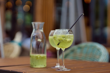 Glass with green summer cocktail