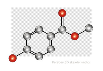 Paraben 3d molecule vector chemical formula. Organic ingredient label, cosmetic bio sticker, eco herbal emblem. Health safe product with no paraben