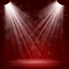 Fototapeta na wymiar Empty stage with lights on red background