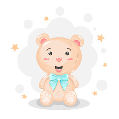 Cute baby bear with blue bow and stars