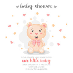 Cute bear with balloon. Baby shower invitation.