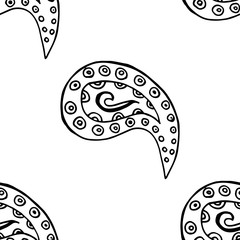 paisley seamless pattern, hand drawn indian cucumber, sketch