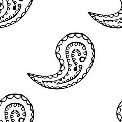 paisley seamless pattern, hand drawn indian cucumber, sketch