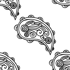 paisley seamless pattern, hand drawn indian cucumber, sketch