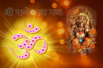  om symbol with lord ganesha for religious,marriage invitation,diwali,new year,ganesh chaturthi,festival related concept