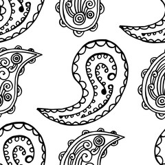 paisley seamless pattern, hand drawn indian cucumber, sketch