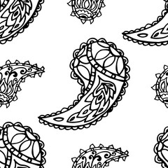 paisley seamless pattern, hand drawn indian cucumber, sketch