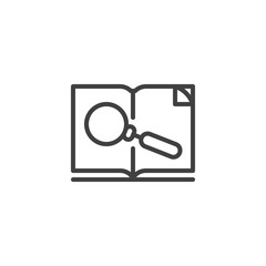 Reading book line icon. linear style sign for mobile concept and web design. Search book with magnifying glass outline vector icon. Symbol, logo illustration. Vector graphics