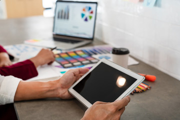 Team job businessmans crew Creative working with new startup project planning next steps of work, Teamwork process, Brainstorming Meeting Concept.