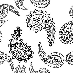 paisley seamless pattern, hand drawn indian cucumber, sketch