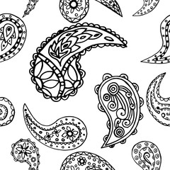 paisley seamless pattern, hand drawn indian cucumber, sketch