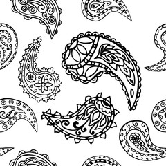 paisley seamless pattern, hand drawn indian cucumber, sketch