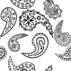 paisley seamless pattern, hand drawn indian cucumber, sketch