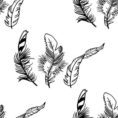 Fototapeta na wymiar feather seamless pattern hand drawn sketch