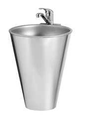 Close-up view of the empty sink kitchenware with faucet isolated on white with clipping path