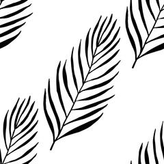 seamless floral pattern tropical palm leaves hand drawn sketch