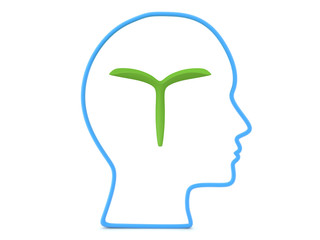 3D Outline of head with plant seedling growing