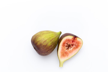 Fig fruits isolated on white background. Top view. Flat lay pattern