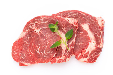 Fresh raw bio  beef steak isolated on white background.