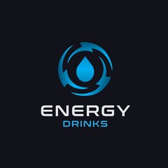 Water droplet with circle triple lightning bolt energy drink logo design