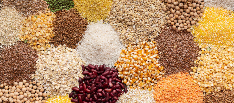 Different type of grains with fiber and carbohydrates