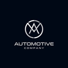 Initial letter AM inside luxury steel circle seal automotive logo design