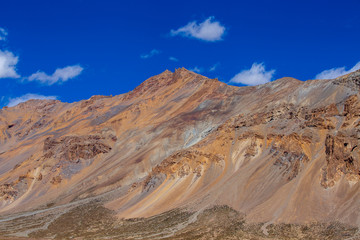 Fototapeta na wymiar Himalayan mountain landscape along Leh to Manali highway. Majestic rocky mountains in Indian Himalayas, India