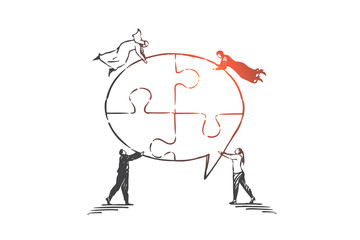Teamwork, coworking, partnership, success concept sketch. Hand drawn isolated vector illustration