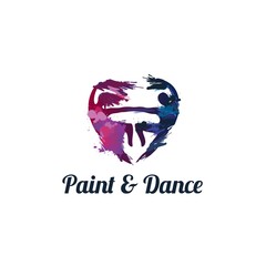 Male and female dancer in brushstroke graphics made form of heart illustration studio logo design
