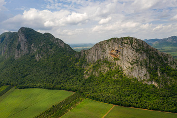 Aerial view. High mountain views and the verdant farmland of the countryside In Sa Kaeo, Thailand