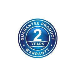 Guarantee seal in blue circle shapes with text 2 years warranty