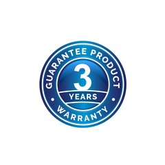 Guarantee seal in blue circle shapes with text 3 years warranty