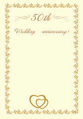 50th wedding anniversary card for greetings and writing text vector illustration. Golden Anniversary celebrate wedding.Wedding invitation card white background. Wedding elements Invitation card