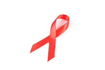 Red awareness ribbon isolated on white background
