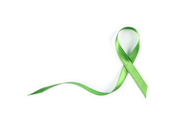 Green awareness ribbon isolated on white background