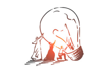 Teamwork, coworking, partnership, success, startup concept sketch. Hand drawn isolated vector illustration