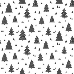Obraz premium Christams scandinavian seamless pattern. Vector background with hand drawn christmas trees